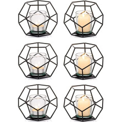 Inweder Tea Light Holder Black Candle Holder Pillar Candles - Pack of 6 Metal Lantern with Tea Light Glasses Geometric Candle Holder Pillar Candles Decoration Living Room Modern Dining Table Wedding