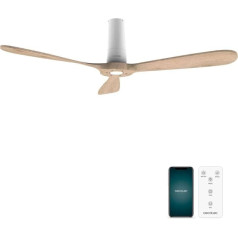 Cecotec griestu ventilators ar tālvadības pulti un WLAN EnergySilence Aero 5500 White Aqua Connected. 40 W, diametrs 52 collas, 3 lāpstiņas, IP44 aizsardzība, ziemas skaņas signāla režīms, taimeris.