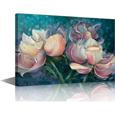 TISHIRON Vannas istabas sienas mākslas dekori Peony Blossom Wall Art Canvas Art Delicate Flowers Oil Painting Prints guļamistabai Dzīvojamā istaba Ūdensizturīgs koka rāmis gatavs pakārt