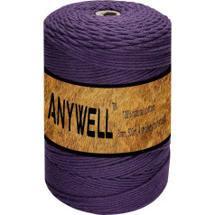 ANYWELL Deep Purple makrame dzija, 3 mm x 500 jardi, kokvilnas dzija, dabīgā kokvilnas aukla, kokvilnas dzija amatniecībai, DIY amatniecības darbiem, sienas pakarināšanai, augu pakarināšanai (bēšs, 3 mm x 218 jardi)