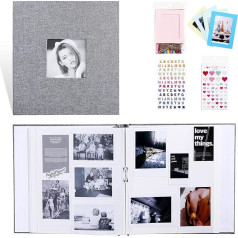 Fotoalbums Pašlīmējošs Lielais fotoalbums Pašlīmējošs 200 fotoattēlu lina vāka pelēks 20 lapas/40 lapas 27 x 29 cm ģimenes DIY banknošu kartēm