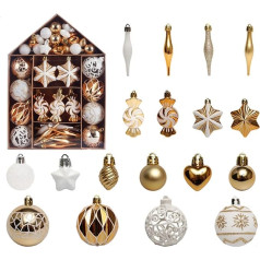 Fouriding Christmas Baubles, 73 Pieces, Plastic Christmas Tree Baubles, Hanging Decoration for Christmas Tree Decorations (White Gold)