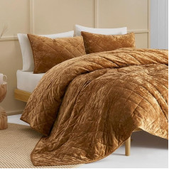 SHALALA NEW YORK Comforter Set Samta viegls visu sezonu luksusa gultas pārklājs gulta mest ar mīkstu matētu mikrošķiedras pamatni Mašīnā mazgājams karameļu krāsā