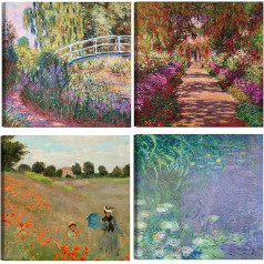 DìMò ART Modern Pictures Claude Monet 4 gabali katrs 30 x 30 cm apdruka uz audekla Klasisks dekors virtuvei, guļamistabai, dzīvojamai istabai, viesistabai, bāram, birojam, restorānam