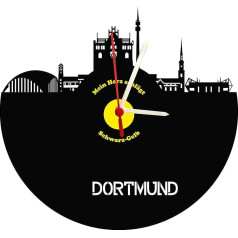 bigcopy e.K. Dortmund Skyline sienas pulkstenis Augstas kvalitātes akrila stikla pulkstenis ar klusu kvarca mehānismu 3 mm biezums melns / dzeltens