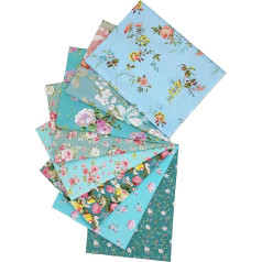 Cartisanat Fat Quarters Audumu saišķi 8 gabali (50cm x 50cm) Šūšanas parauga ceturkšņi Iepriekš izgriezti audumi Quilting Squares Premium kokvilnas Patchwork DIY amatniecība Blue Floral