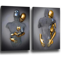 3D romantiska mīlnieku skulptūra Plakāts Metāla figūra Statue Art Love Heart Kiss Pictures Wall Art, bez rāmja (Plakāts 05, 2 gabali - 50 x 70 cm)