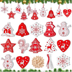 Gudotra Pack of 50 Christmas Tree Red Wooden Ornament Christmas Pendant Decoration for Christmas Tree Christmas Decoration (Style 4)