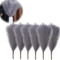 Vokowin 6 gabali Mākslīgā pelēka pampas zāle stublāji 45cm īss mākslīgais žāvētas pampas zāliens pūkains zariņi žāvēti pušķi kāzu virtuve dzīvojamā istaba guļamistaba guļamistaba