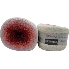 YarnArt Rosegarden, 500 g bumbas vilnas, krāsu gradients, 100% kokvilna, bumbas adīšanai, daudzkrāsaina (balta, rozā, aprikožu, sarkana 304)