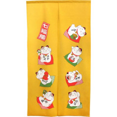 Japānas Noren durvju aizkars 150 x 85 cm Lucky Cats Manekineko (dzeltens)