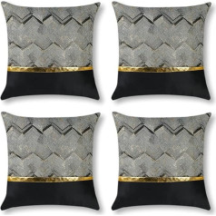 JOTOM Luxury Gold Leather Stitching Scalloped Stripe Minimalist Cushion Covers Gold Striped Leather for Bed Couch Car Outdoor Sofa Decoration 45x45cm 4 Pack (Black)