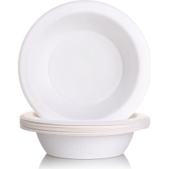 GoCoPack Bagasse trauki - 50 vai 12oz 16oz 32oz balti apaļi bagases/ cukurniedru trauki - videi draudzīgi, 100 % bioloģiski noārdāmi un kompostējami (12oz - 12oz apaļie)