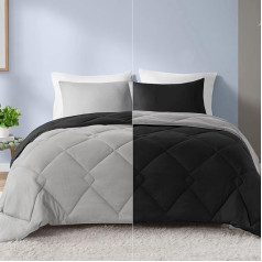 Comfort Spaces Vixie Reversible Comforter Set Modern Geometric Quaterfoil Cloud Quilted Design All Season Down Alternative Bedding, Matching Shams, King (104 x 92 collas), Black/Grey