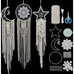 FREEBLOSS 3 mēness un zvaigžņu makrame komplekts Star Moon Dream Catcher Makrame sienas piekaramais DIY Boho sienu māksla Makrame sienas apdare guļamistabai iesācējiem