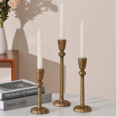 VINCIGANT Sveču turētājs Taper Candle Candles Zelta 3 sveču turētāju komplekts Sveču turētājs Antique Brass galda dekorēšanai Kamīna dekorēšanai Kāzu dekorēšanai Metāls Zelta 20 & 24 & 28 cm