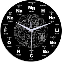 ONEVER moderns sienas pulkstenis ar ķīmijas zinātnes periodisko tabulu noapaļots akrila sienas pulkstenis 12 collu melns