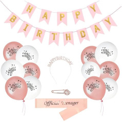 15gab Rose Gold 13. dzimšanas dienas dekorēšana TAROME Happy Birthday Banner Oficiālais pusaudžu sash Tiara Latex balons 13. dzimšanas dienas ballīte Piegādes meitene meita meita