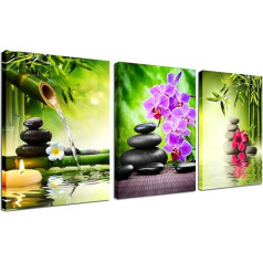 Zen Decor Green Bamboo Canvas Wall Art 3 paneļi ierāmētas gleznas dzīvojamā istaba guļamistaba virtuve mājas birojs akmeņi un Orchid Spa plakāts klusā daba mūsdienu mākslas darbi