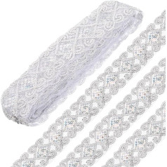 sourcing map 10 Yard Sequin Beads Lace Trim 2,36 collu Sequins Lace Net lentes Sequin lentes komplekts amatniecības rotājumiem DIY Šūšanas kostīms Sudraba krāsā