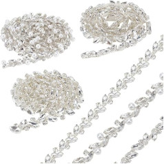 GOMAKERERER 3 virzieni 3 stili Rhinestone Trims Crystal Rhinestone Chain Embellishment Beads Bridal Costume Flower Leaf Chain Sewing Bling Trim for Jewelry DIY