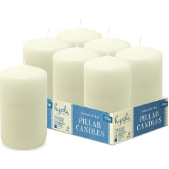 Hyoola Ivory Pillar Candles 7.5 x 12.5 cm - Unscented Pillar Candles Large - Pack of 6 - Candles Long Burning Time Made in EU