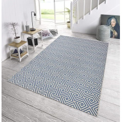 Northrugs paklājs iekštelpām un ārpus telpām, rūtains, 80 x 200 cm, izturīgs pret laikapstākļiem, moderns ģeometrisks raksts, rūtains dizains, paklājs balkonam, terasei, dārzam, ziemas dārzam, viesistabai, ūdensizturīgs, zils