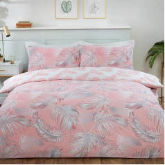 Sleepdown Tropical Palm Leaves Floral Coral Pink White Segas pārklājs Reversible Soft Easy Care Double (200x200cm)