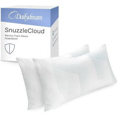 Dailydream SnuzzleCloud Memory Foam spilvens, ergonomisks kakla atbalsta spilvens, 80 x 40 x 16 cm, 2 gabali, balts