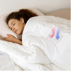 SLEEP & GLOW Ventilējama atvēsinoša sega siltam miegam ar ventilācijas tīklveida paneļiem Elpojoša 300 pavedienu kokvilna visu gadu vasarai un ziemai Karalienes izmērs 220 x 220 cm (balta)