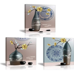 Piy Glezniecība Audekls izdrukas, 3 x Sienas bildes Mei Flower in Elegant Vase Pictures and Art Prints on Canvas Sienas apdare dzīvojamā istaba Virtuve Pētījums Istaba Dzimšanas diena Dāvana 30 x 30 cm