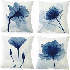 DILOXNSU spilvenu pārvalki 18x18 collu 4 Pack Blue Flower Modern Art Dekoratīvie linu spilvenu pārvalki dīvāna dīvānam Dzīvojamā istaba Birojs Auto DILOXNSU-LanSeHua-45