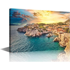 Dubrovnik Skyline Wall Art Croatia Cityscape at Sunset Pictures Print on Canvas Sea Modern Artwork Europe City Wall Art for Living Room Office Giclee and Prints Framed Gatavs lietošanai