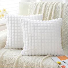 Hnayet 2 Pack Faux Fur Cushion Covers pūkaini dekoratīvie kvadrātveida spilvenu pārvalki dīvānam dīvānam, krēslam, krēslam, viesistabai, guļamistabai 18x18 collas (45x45cm), balts