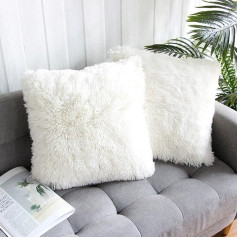 Uhomy 2 Pack Faux Fur Cushion Cover Super Soft Sofa Bed Cushion Cover 45x45cm White