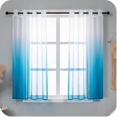 GIRASOLE HOME Pāri Voile aizkari Puscaurspīdīgs Gradients balts un gaiši zils aizkars dzīvojamā istaba guļamistaba virtuve un iekštelpu 2 paneļi ar cilpām 140 x 148 cm