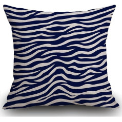 Smooffly Navy Blue un White Zebra Print dzīvnieku drukas viļņu raksts spilvens sedz dekoratīvs dzīvojamā istaba dīvāns gulta 18x18 collas