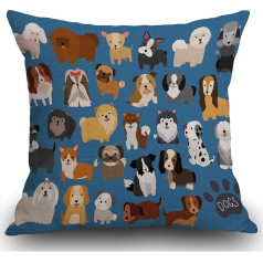 Smooffly Cute Dog and Puppy Set Cushion Cover Āra mēbeles Dekoratīvie lina kvadrātveida abpusējas drukas spilvenu pārvalks mājas birojam dīvānam dīvānam automašīnai dārzam 45 x 45 cm