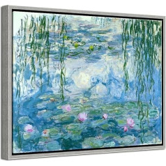 Wieco Art Claude Monet MON0023-3040UK-SF Framed Water Lilies Modern Design Landscape Pictures on Canvas Wall Art for Home Kitchen Decorations