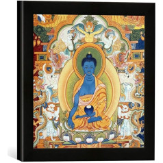 Ierāmēts attēls Nepālas skolas Budas Medicīnas / Nepālas Thangka Art Print augstas kvalitātes roku darbs 30 x 30 cm Matt Black rāmī