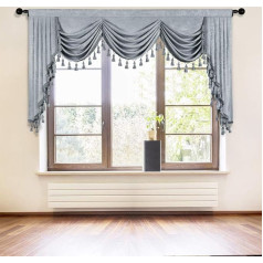 ELKCA bieza šenila logu aizkari Valance dzīvojamā istaba Silver Grey Waterfall Valance guļamistaba Rod Pocket (B 225cm, 1 gab.)