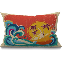 BGBDEIA Hawaii Beach Cushion Cover 30 x 50 cm Vintage Palma Sun Tropical Island Giant Wave Taisnstūra spilvenu pārvalki Mājas Dekoratīvie kokvilnas lina metamo spilvenu pārvalks gultas dīvānam 30 x 50 cm