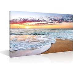 TISHIRON Seascape Wall Art Plakāts Mākslas darbi Krēslas saulriets attēli uz audekļa Modern Home Office Decor ar koka rāmis gatavs pakārt (24x16 collu)