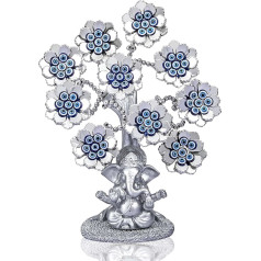 Evil Eye Ziedi Lucky Tree ar sudraba Ganesha Hindu Elephant God Statue Mājas birojs Feng Shui aizsardzība Ornaments svētības dāvana