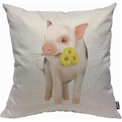 Mugod Pink Pet Throw spilvenu pārvalki Miniature Pig ar dzeltenu Daisy uz balta fona spilvena pārvalks vīriešiem Sievietes Dekoratīvie mājas dīvāns Couch 45x45cm