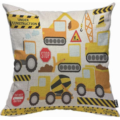 Mugod Cartoon Construction Label Pillow Case Throw Pillow Covers Vehicles Truck Chevron Shield Equipment Cushion Cover for Men Women Decorative Home Sofa Couch 45x45cm