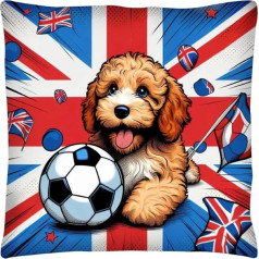 The Beach Stop Pop Art Union Jack Cockapoo Puppy Dog with Football Cushion Cover Home Decor Inspo Gift Idea for Cockerpoo Lovers 18x18 Cockapoo Football