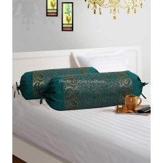 Stylo kultūra Tradicionālā kakla spilvens Polidupion cilindriskā Hotdog spilvenu pārvalks Spilvenu pārvalki Emerald Green Paisley žakarda brokāta robežas Lieli dīvāna spilvenu pārvalki (2 komplekti) | 30 x 15 collas