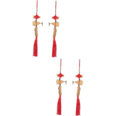 Garneck 4 dalys moliūgų pakabukas pakabukas su kinų moneta Wu kutais apdailos Feng-Shui-hulu Lucky Oriental Pendant Tassel Hanging Decoration Atgal veidrodis medinė statula