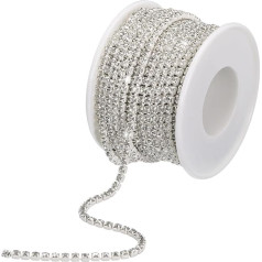 QUARKZMAN 10 jardų 2,5 mm Crystal Rhinestone Diamond Uždara grandinė Trimming Trimming Claws Cup Chain for Sewing Crafts Jewellery Wedding Decorations White Jewels White Base